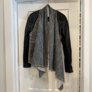 Blank NYC Dating and Waiting Drape Front Jacket Faux Leather Gray Medium